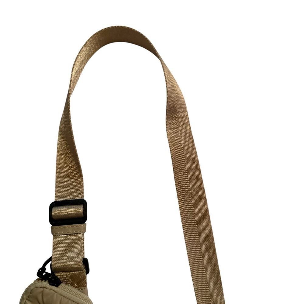 Anthropologie Nylon Crescent Crossbody Bag Beige Half Moon Sling with Mini Pouch - Picture 4 of 9